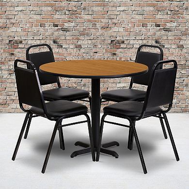 Flash Furniture 36'' Round Laminate Table Set with X-Base and 4 Trapezoidal Back Banquet Chairs