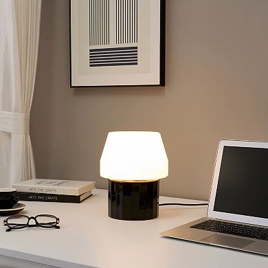 Brightech Duke 9" Ceramic LED Desk Lamp With Glossy Black Base and White Shade
