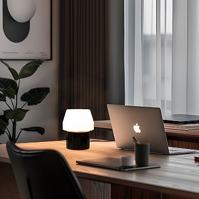 Brightech Duke 9" Ceramic LED Desk Lamp With Glossy Black Base and White Shade