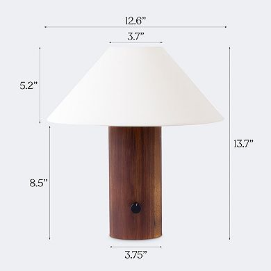 Brightech Oakley 13" Mid-Century Modern LED Table Lamp with Walnut Wooden Base
