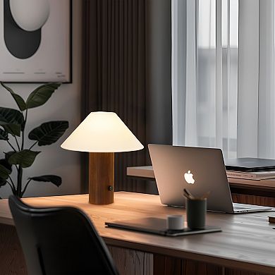 Brightech Oakley 13" Mid-Century Modern LED Table Lamp with Walnut Wooden Base
