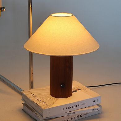 Brightech Oakley 13" Mid-Century Modern LED Table Lamp with Walnut Wooden Base