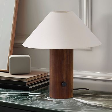 Brightech Oakley 13" Mid-Century Modern LED Table Lamp with Walnut Wooden Base