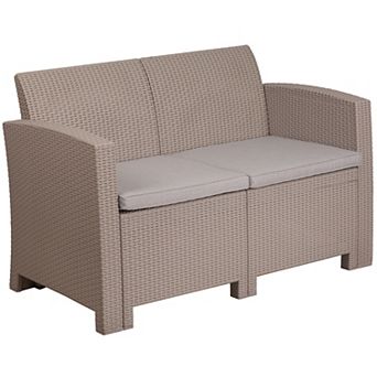 Flash Furniture Faux Rattan Loveseat with All-Weather Cushions