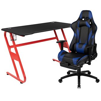 Flash Furniture Desk Bundle - Gaming Desk, Cup Holder, Headphone Hook and Reclining Chair