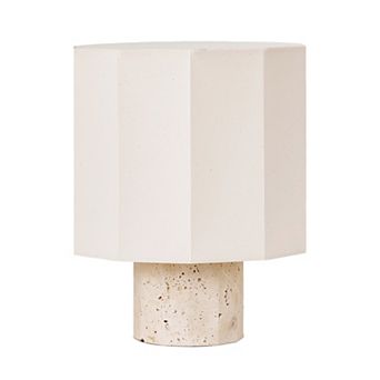 Brightech Cleo 10" Modern LED Table Lamp with Travertine Stone Base and Geometric Cotton Shade