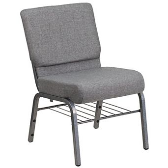Flash Furniture 21"W Church Chair with Book Rack - Silver Vein Frame