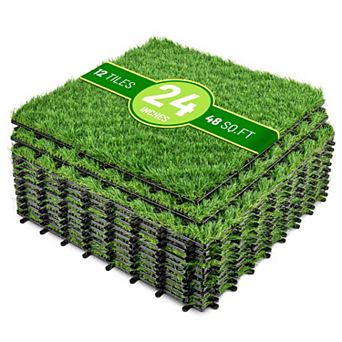 Sorbus 48Sq. Ft Interlocking 24"x24" Artificial Grass Tiles for Balcony, Patio, Deck -Self-Draining