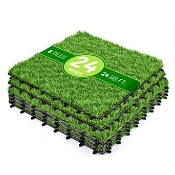 Sorbus 24Sq. Ft Interlocking 24"x24" Artificial Grass Tiles for Balcony, Patio, Deck -Self-Draining