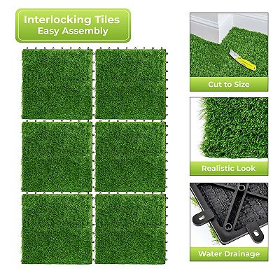 Sorbus 24Sq. Ft Interlocking 24"x24" Artificial Grass Tiles for Balcony, Patio, Deck -Self-Draining