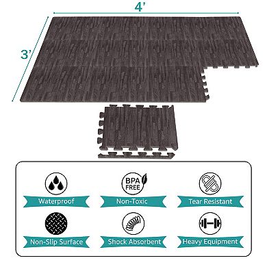 Sorbus 3/8-inch Wood Grain Interlocking Foam Floor Tiles w/ Borders (16 Tiles,16 Sq ft)
