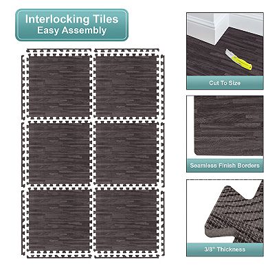 Sorbus 3/8-inch Wood Grain Interlocking Foam Floor Tiles w/ Borders (16 Tiles,16 Sq ft)