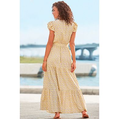 Lascana Women's Flutter Sleeve Maxi Dress