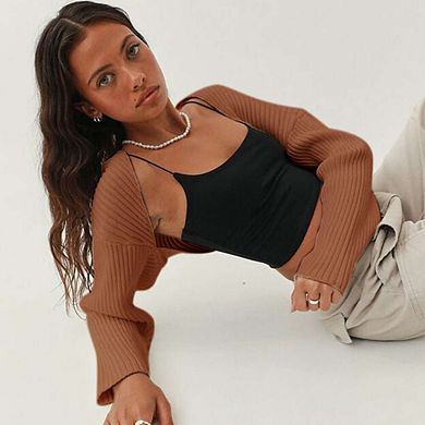 Shurgs for Women Bolero Long Batwing Sleeve Sweaters Open Front Casual Knitted Sweaters