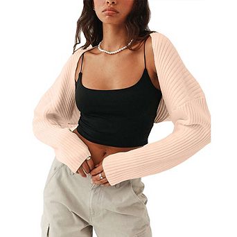 Shurgs for Women Bolero Long Batwing Sleeve Sweaters Open Front Casual Knitted Sweaters