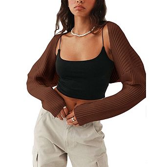 Shurgs for Women Bolero Long Batwing Sleeve Sweaters Open Front Casual Knitted Sweaters