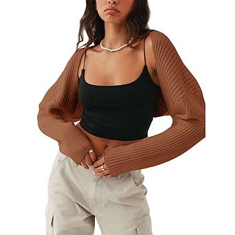 Shurgs for Women Bolero Long Batwing Sleeve Sweaters Open Front Casual Knitted Sweaters