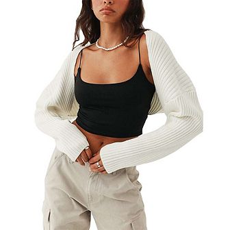 Shurgs for Women Bolero Long Batwing Sleeve Sweaters Open Front Casual Knitted Sweaters
