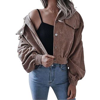 Women's Corduroy Long Sleeve Jacket Collared Button Down Casual Work Blazer Coat