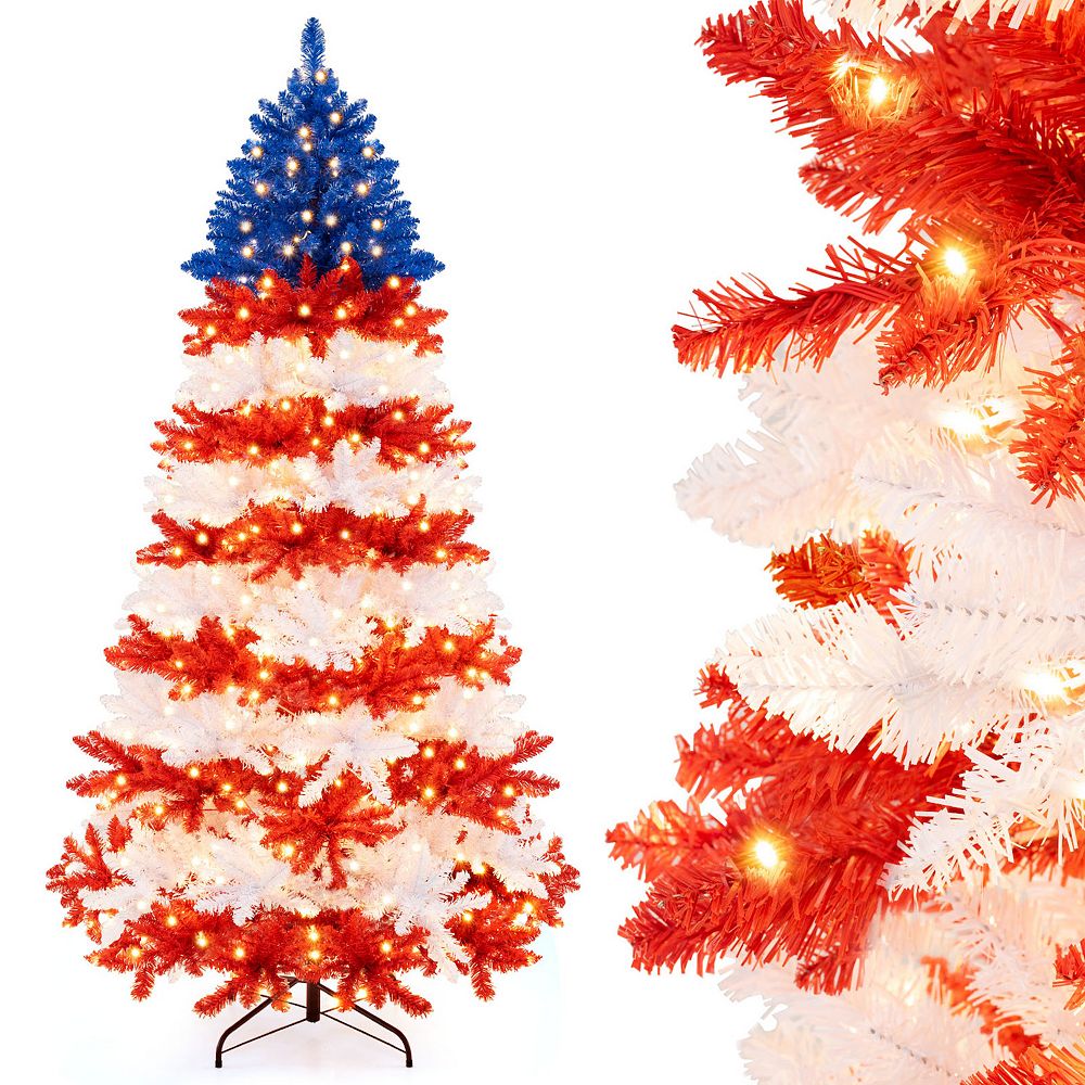 Costway 7.5 FT Patriotic Pre-Lit Artificial Christmas Tree with 1341 Branch  Tips 480 Lights, image size:1000x1000