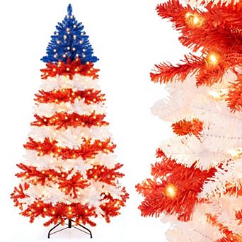 Costway 7.5 FT Patriotic Pre-Lit Artificial Christmas Tree with 1341 Branch Tips 480 Lights