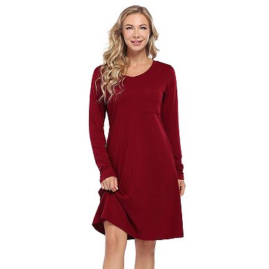 Women's Basic V-Neck Long Sleeve Dress Slim Fit Stretch Knit Tunic Dress