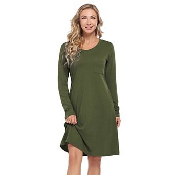 Women's Basic V-Neck Long Sleeve Dress Slim Fit Stretch Knit Tunic Dress