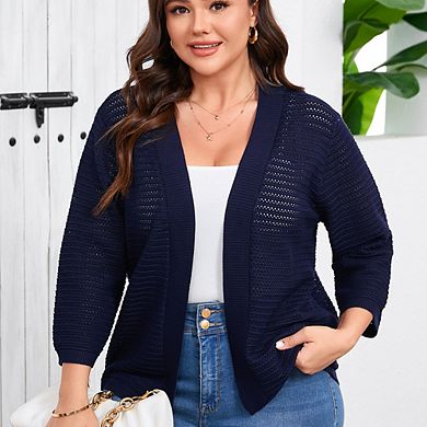 Womens Plus Size Summer Cardigan 3/4 Length Sleeve Lightweight Casual Knitted Open Front Cardigans