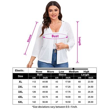 Womens Plus Size Summer Cardigan 3/4 Length Sleeve Lightweight Casual Knitted Open Front Cardigans