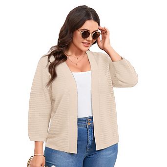 Womens Plus Size Summer Cardigan 3/4 Length Sleeve Lightweight Casual Knitted Open Front Cardigans