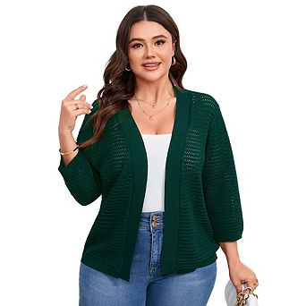 Womens Plus Size Summer Cardigan 3/4 Length Sleeve Lightweight Casual Knitted Open Front Cardigans
