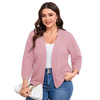 Womens Plus Size Summer Cardigan 3/4 Length Sleeve Lightweight Casual Knitted Open Front Cardigans