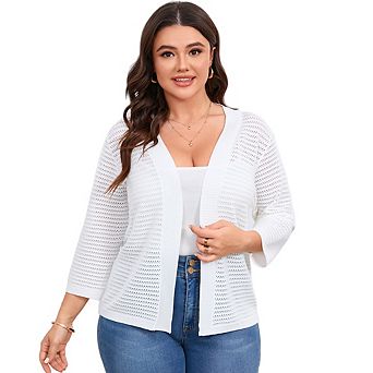 Womens Plus Size Summer Cardigan 3/4 Length Sleeve Lightweight Casual Knitted Open Front Cardigans