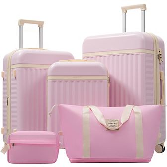Merax Luggage Set 5 Piece,Hardside Carry on Suitcase,Expandable Luggage with Travel Bags