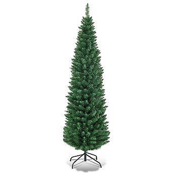 Costway 5'/6'/7'/8' /9' PVC Artificial Pencil Christmas Tree Slim Green