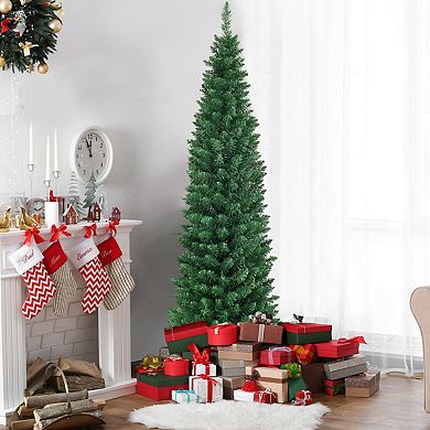 Costway 5'/6'/7'/8' /9' PVC Artificial Pencil Christmas Tree Slim Green
