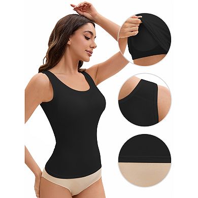 3 Packs Women's Wide Strap Camisoles with Built-In Padded Bras Casual Tank Tops