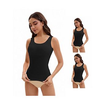 3 Packs Women's Wide Strap Camisoles with Built-In Padded Bras Casual Tank Tops