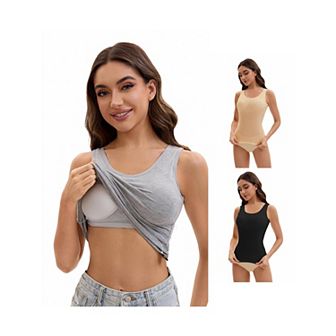 3 Packs Women's Wide Strap Camisoles with Built-In Padded Bras Casual Tank Tops