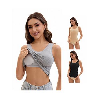 3 Packs Women's Wide Strap Camisoles with Built-In Padded Bras Casual Tank Tops