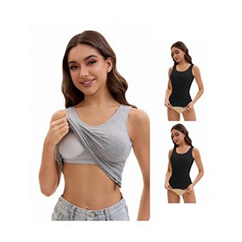 3 Packs Women's Wide Strap Camisoles with Built-In Padded Bras Casual Tank Tops