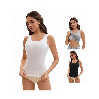 3 Packs Women's Wide Strap Camisoles with Built-In Padded Bras Casual Tank Tops