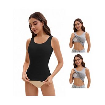 3 Packs Women's Wide Strap Camisoles with Built-In Padded Bras Casual Tank Tops