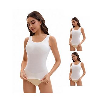 3 Packs Women's Wide Strap Camisoles with Built-In Padded Bras Casual Tank Tops