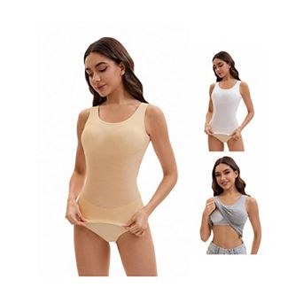 3 Packs Women's Wide Strap Camisoles with Built-In Padded Bras Casual Tank Tops