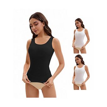 3 Packs Women's Wide Strap Camisoles with Built-In Padded Bras Casual Tank Tops