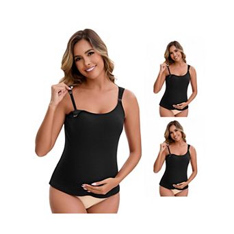 3 Packs Women's Maternity Thermal Tank Tops Built-In Bra Pregnancy NursingCamisole Adjustable Straps