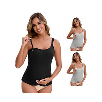 3 Packs Women's Maternity Thermal Tank Tops Built-In Bra Pregnancy NursingCamisole Adjustable Straps