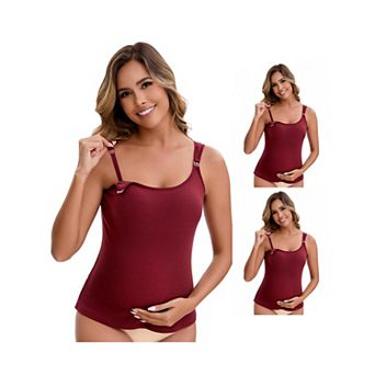 3 Packs Women's Maternity Thermal Tank Tops Built-In Bra Pregnancy NursingCamisole Adjustable Straps