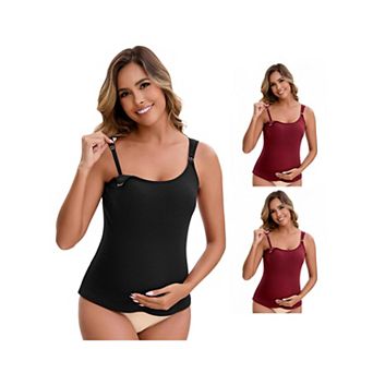 3 Packs Women's Maternity Thermal Tank Tops Built-In Bra Pregnancy NursingCamisole Adjustable Straps